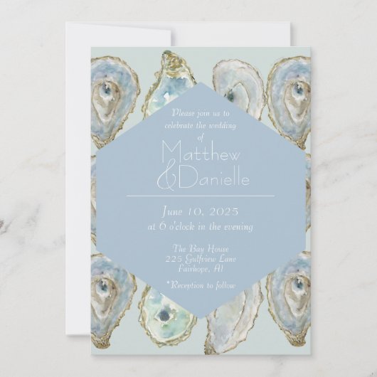 Invitation Huîtres d'aquarelle Mariage - Bleu clair (Devant)
