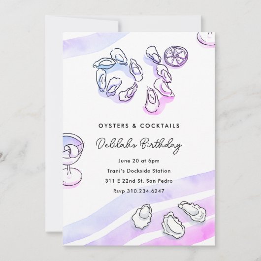 Invitation Huîtres d'encre d'aquarelle sophistiquées et cockt (Devant)
