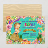 Invitation Hula Girl Flamant rose Hawaiian Luau fête d'annive (Devant / Derrière)