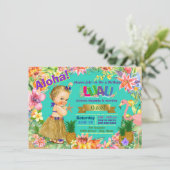 Invitation Hula Girl Flamant rose Hawaiian Luau fête d'annive (Debout devant)