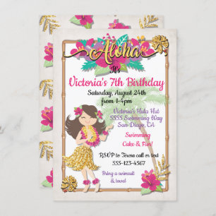 Invitation Hula Girl Piscine tropicale fête Anniversaire Invi