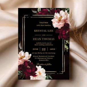 Invitation Humeur Noir Bourgogne Fard à Joues Floral Peonies 
