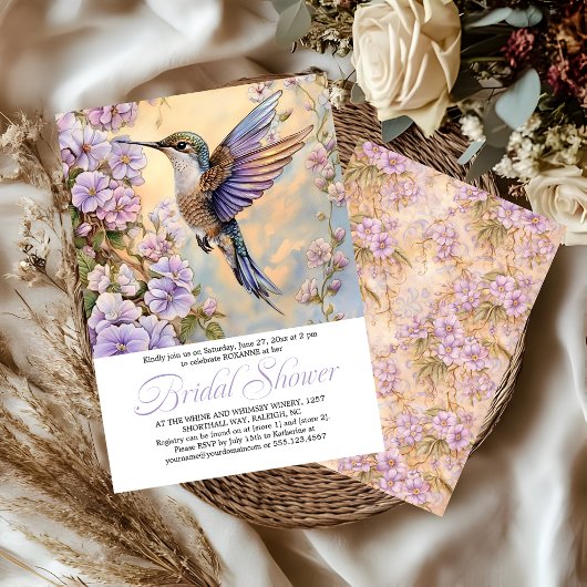 Invitation Hummingbird Lavender Flowers Bridal Shower |