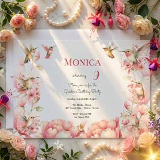 Invitation Hummingbirds and Flowery garden birthday party