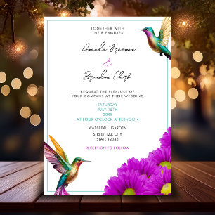 Invitation Hummingbirds colorés Purple Daisies Mariage