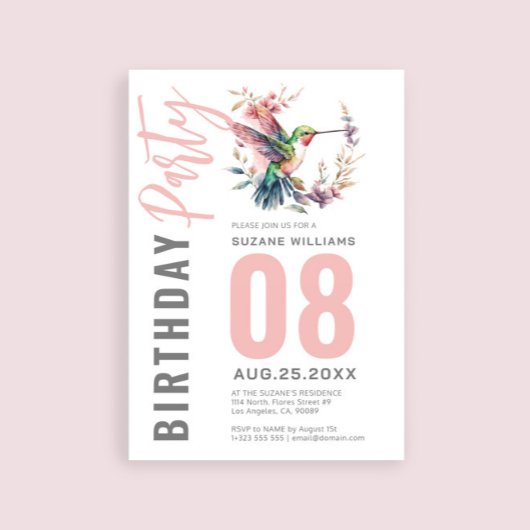 Invitation Hummingbirds Floral Wreath fête d'anniversaire