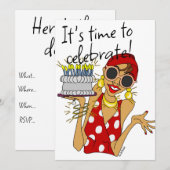 Invitation humoristique Lady Cartoon Party (Devant / Derrière)