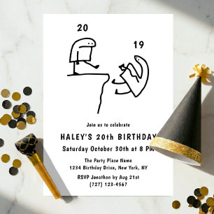 Invitation Humour de mème drôle Simple Noir Blanc 20e Anniver