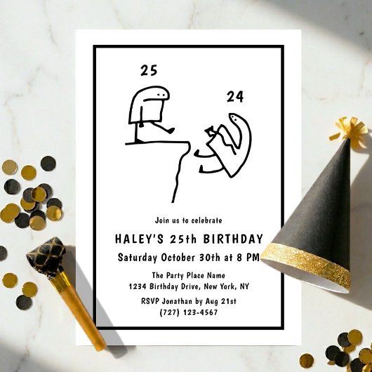 Invitation Humour de mème drôle Simple Noir Blanc 25e Anniver