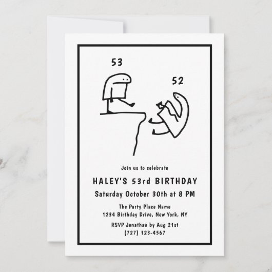 Invitation Humour de mème drôle Simple Noir Blanc 53e Anniver (Devant)