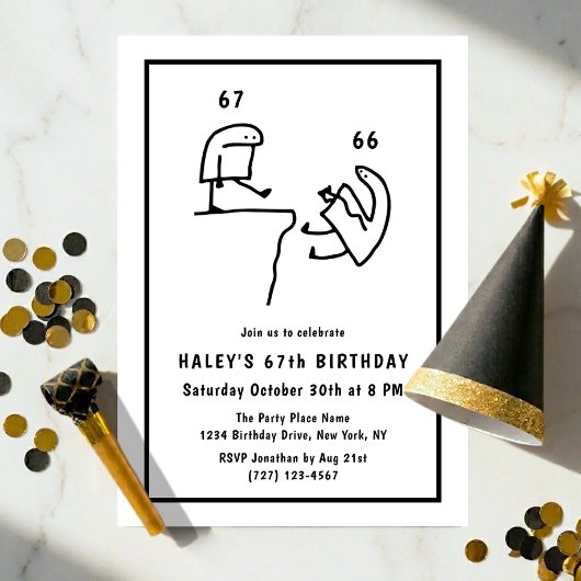 Invitation Humour de Mème Drôle Simple Noir Blanc 67e Anniver