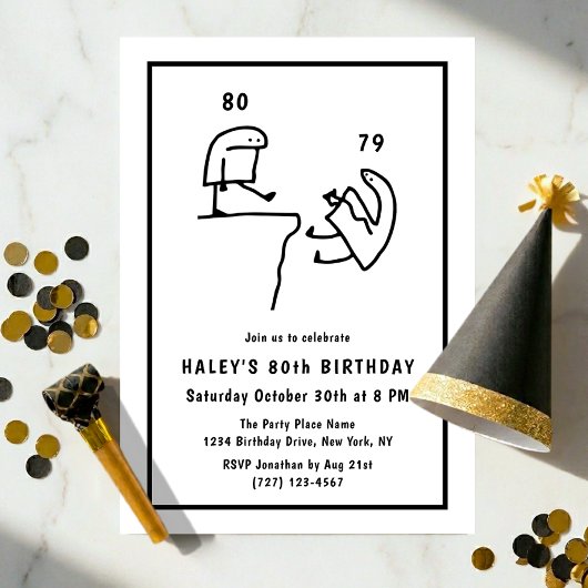 Invitation Humour de mème drôle Simple Noir Blanc 80e Anniver