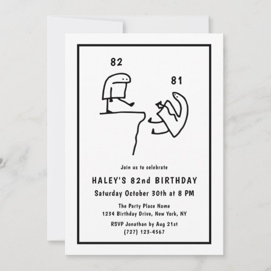 Invitation Humour de Mème Drôle Simple Noir Blanc 82e Anniver (Devant)