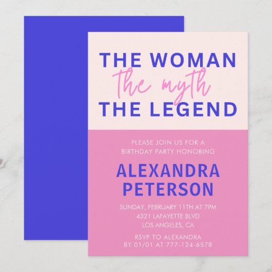 Invitation Humour Femme Mythe rose pourpre 92e anniversaire (Devant / Derrière)