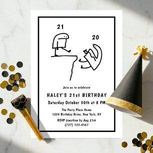 Invitation Humour Mème Drôle Simple Anniversaire 21 Ans Noir