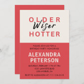Invitation Humour Red Older Wiser Hotter 99e anniversaire (Devant / Derrière)