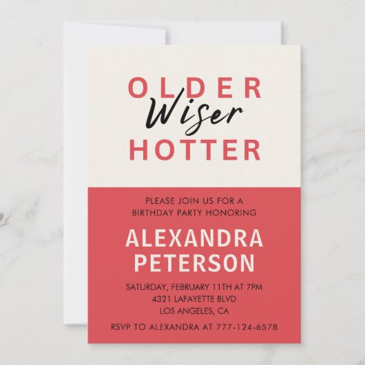 Invitation Humour Rouge 87e anniversaire Plus sage Plus chaud (Devant)