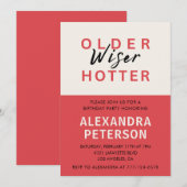 Invitation Humour Rouge 87e anniversaire Plus sage Plus chaud (Devant / Derrière)