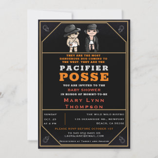 Invitation Humour Twins Pacifier Posse Wild West Baby shower