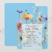 Invitation "Hunny" Fleur sauvage Baby shower bleu garçon (Devant / Derrière)