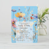 Invitation "Hunny" Fleur sauvage Baby shower bleu garçon (Debout devant)