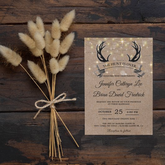 Invitation "Hunt is Over" Rustic Antler Strings Mariage léger