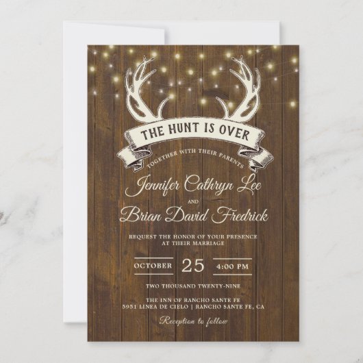 Invitation "Hunt is Over" Rustic Antler Strings Mariage léger (Devant)