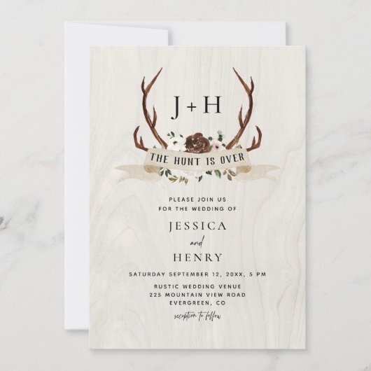 Invitation Hunt is Over Rustic Antlers QR Code Wedding  (Devant)