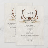 Invitation Hunt is Over Rustic Antlers QR Code Wedding  (Devant / Derrière)