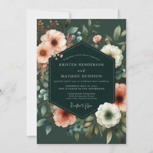 Invitation Hunter Coral Painterly Wedding (Devant)