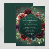 Invitation Hunter Green Baroque Flora Wedding (Devant / Derrière)