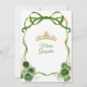 Invitation Hunter Green Bow Princess Gold Crown Quinceañera (Dos)