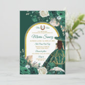Invitation Hunter Green Floral Princesse Quinceañera (Debout devant)