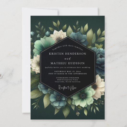 Invitation Hunter Green Luminous Bloom Wedding (Devant)