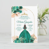 Invitation Hunter Green Pampas Grass Mexicaine fille Quinceañ (Debout devant)
