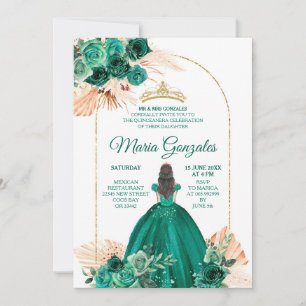 Invitation Hunter Green Pampas Grass Mexicaine fille Quinceañ