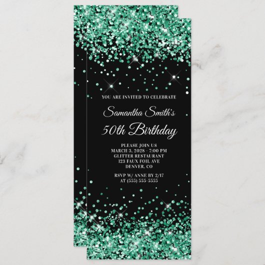 Invitation Hunter Green Parties scintillant Noir 50e annivers (Devant / Derrière)