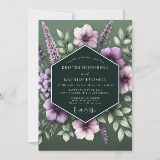 Invitation Hunter Lavender Bloom Wedding (Devant)
