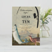 Invitation Hunting Fishing Adventure Begins Kids Birthday (Debout devant)