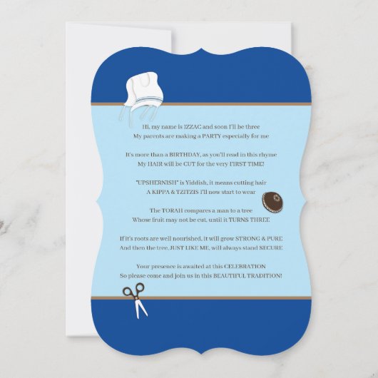 Invitation Hupshernish ou Upsherin First Hair Cut Celebration (Dos)