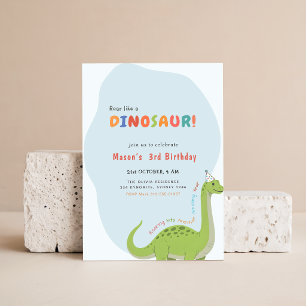 Invitation Hurle comme un dinosaure Aquarelle Dino 3e anniver