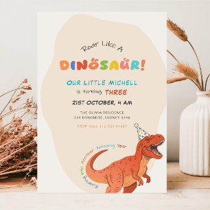 Invitation Hurle comme un dinosaure Aquarelle Trex 3e anniver