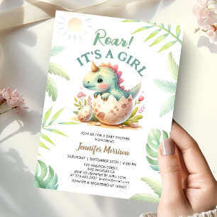 Invitation Hurler C'est une fille Mignon Dino Dinosaure Baby