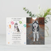 Invitation Husky Sibir Chien Pawty Chiot rose Anniversaire (Debout devant)