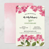 Invitation Hydrangea à chapeau rose aquarelle 50e anniversair (Devant / Derrière)