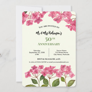 Invitation Hydrangea à chapeau rose aquarelle 50e anniversair
