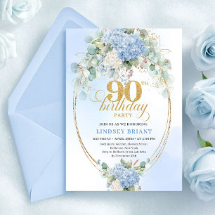 Invitation Hydrangea Aquarelle Bleu Intemporel 90e Anniversai