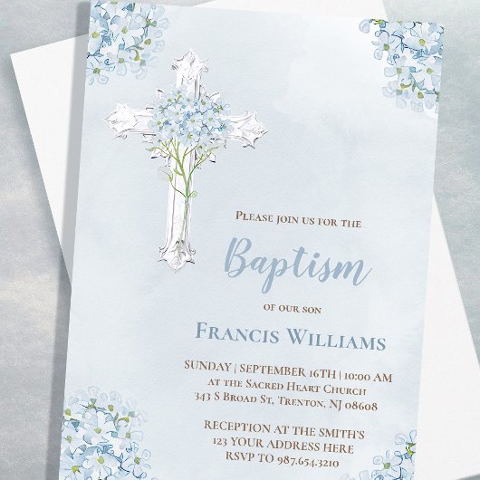 Invitation Hydrangea aquarelle bleue de baptême