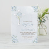 Invitation Hydrangea aquarelle bleue de baptême (Debout devant)