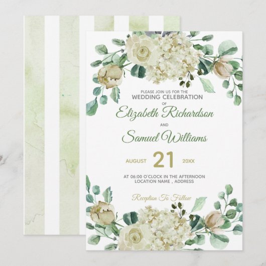Invitation Hydrangea Aquarelle Classique Rose Bouddha Crème (Devant / Derrière)